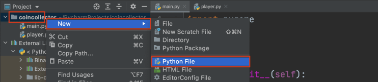 Wir legen eine neue Python PyGame File an