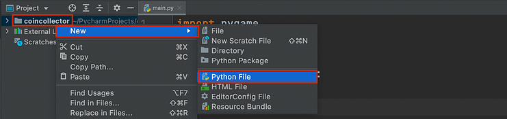 pygame lernen: Wir erstellen eine neue Python File