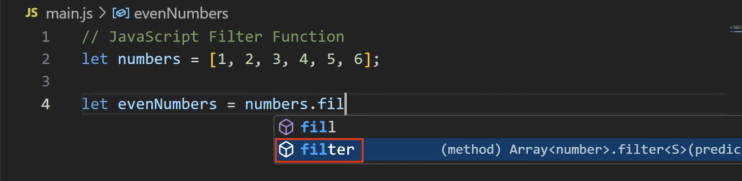 Die Javascript filter Methode wird uns bereits vorgeschlagen