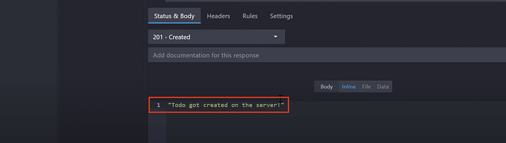 javascript fetch: wir erhalten die Antwort "Todo got created on the server"