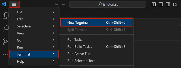 In Visual Studio Code können wir dann ein neues Terminal öffnen