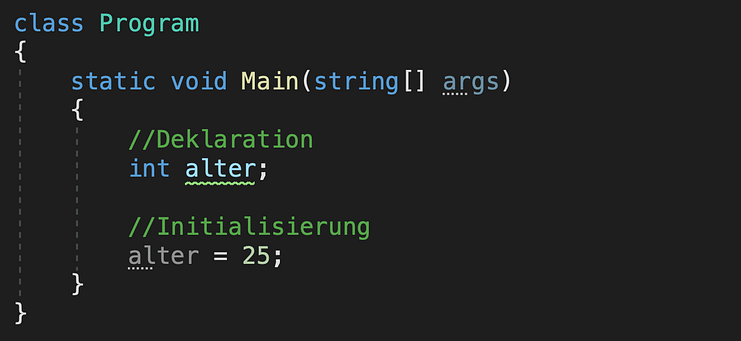 initialisierung einer c# variable