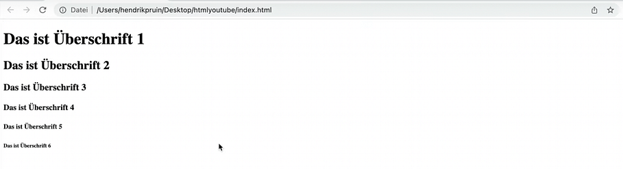 Die unterschiedlichen HTML Überschriften im Browserfenster