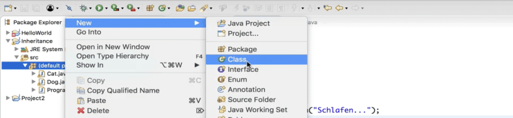Im ersten Schritt der Java Vererbung erstellen wir eine neue Klasse
